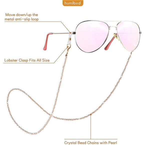 Mask Lanyard Eyeglasses Chain Healing Crystal Beaded Sunglasses Chain with Pearl - Picture 4 of 7